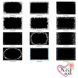 Snow Frames. Set of 12. Cute Christmas Snowfall Sparkle Overlay Clipart. Winter Snowflakes DIY Photo Decoration. Transparent Backs. White image 2