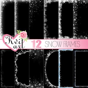Snow Frames. Set of 12. Cute Christmas Snowfall Sparkle Overlay Clipart. Winter Snowflakes DIY Photo Decoration. Transparent Backs. White image 3