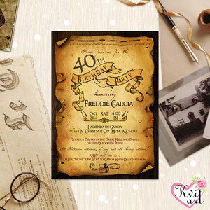 Birthday Invitation. Map Marauders Euphemera Paper. Surprise Party Teen Kid's Card. Old Paper Rustic Invite. Any Age. Any Event image 4