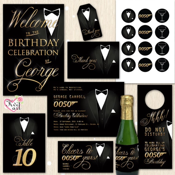 Big Bond Birthday Set Men S Party Supplies Invitation Etsy