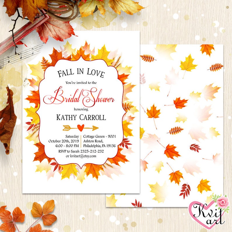 Fall in Love Rustic Card Autumn Wedding Birthday Invite Any Event Any Age Bahelorette Party Annual Anniversary Bridal Shower Invitation