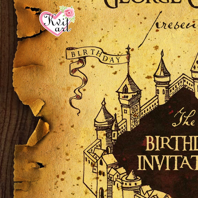 Birthday Invitation. Map Marauders Euphemera Paper. Surprise Party Teen Kid's Card. Old Paper Rustic Invite. Any Age. Any Event image 6