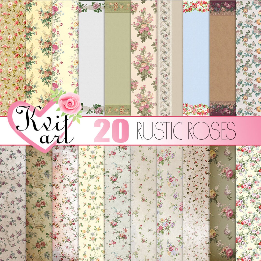 Rustic Roses Paper Rustic Roses Digital Paper Set. 20 Jpeg Files. Vintage DIY Projects ...