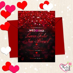 Invito alla festa di San Valentino. Compleanno di nozze Doccia nuziale. San Valentino Card. Cuori Spumanti Coriandoli Invito. Carino Rosso Nero Qualsiasi Evento