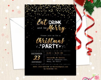 Christmas Party Invitation. Eat Drink and be Merry! Holiday Party Invites. Happy New Year! Christmas Cheer Eve. DIY Any Event. Customise it!