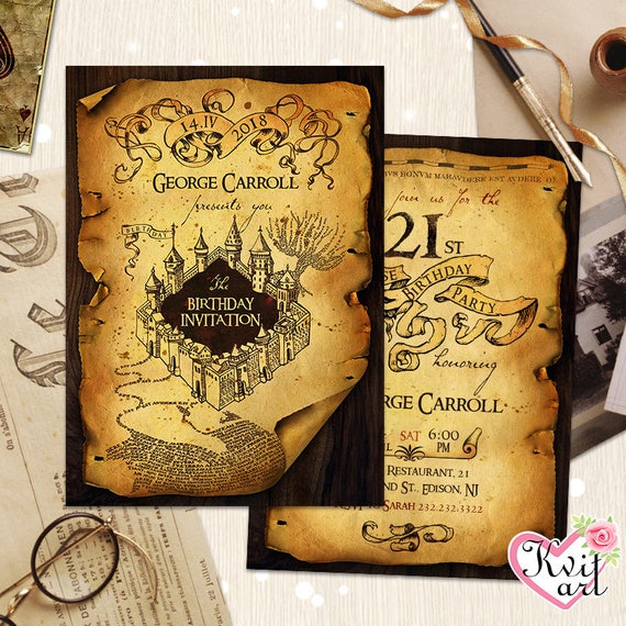 Birthday Invitation Map Marauders Euphemera Paper Surprise Etsy