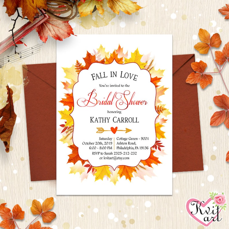 Fall in Love Rustic Card Autumn Wedding Birthday Invite Any Event Any Age Bahelorette Party Annual Anniversary Bridal Shower Invitation