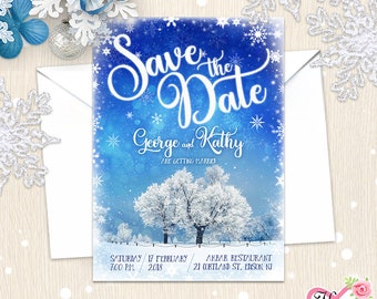 Save the Date Winter Party Invitation. Snow White Wedding is coming. Eat Drink and be Merry! Party Invites. Anniversary Annual DIY Any Event