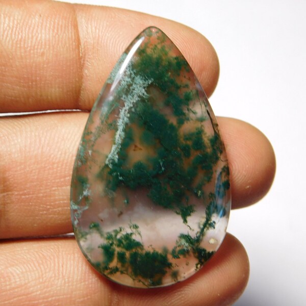 Green Moss Agate Natural Cabochons, Green Moss Agate Gorgeous Loose Stone,Green Moss Agate Semi Precious 38Cts.(44X28)MM