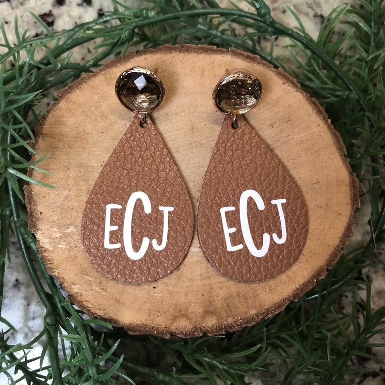 Personalized/ Monogrammed Teardrop Faux Leather Earrings | Etsy