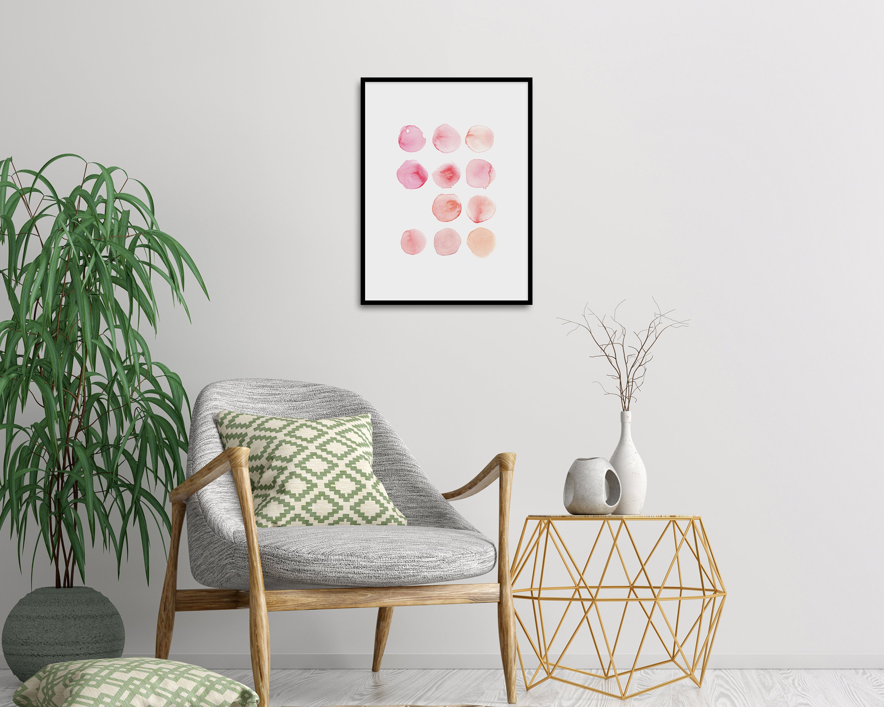 Blush Pink Wall Art Abstract Watercolor Dots Painting Etsy UK