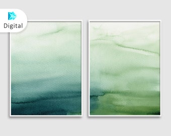 Green Bedroom Print Set of 2 Printable Wall Art Modern Abstract Art Green Abstract Print Green Wall Art Digital Painting Watercolor Print