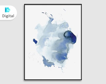 Abstract Painting Watercolor Print Indigo Blue Wall Art Digital Download Modern Minimalist Navy Blue Decor Printable Blue Art Print