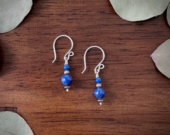 Denim Lapis Lazuli Earrings - Silver Dangle Earrings