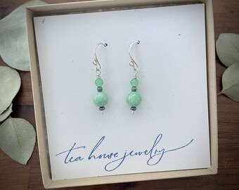 Jade and Green Aventurine Earrings - Silver Dangle Earrings