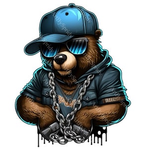 Cute Hipster Rap Teddy Bear PNG Transparent Animal Clipart for Kids ...