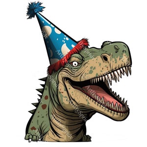 Birthday T-Rex Dinosaur Clip Art Png File, Digital Download Print,Kids Cartoon Sublimation Clipart Design,Printable Art, Commercial, T-shirt