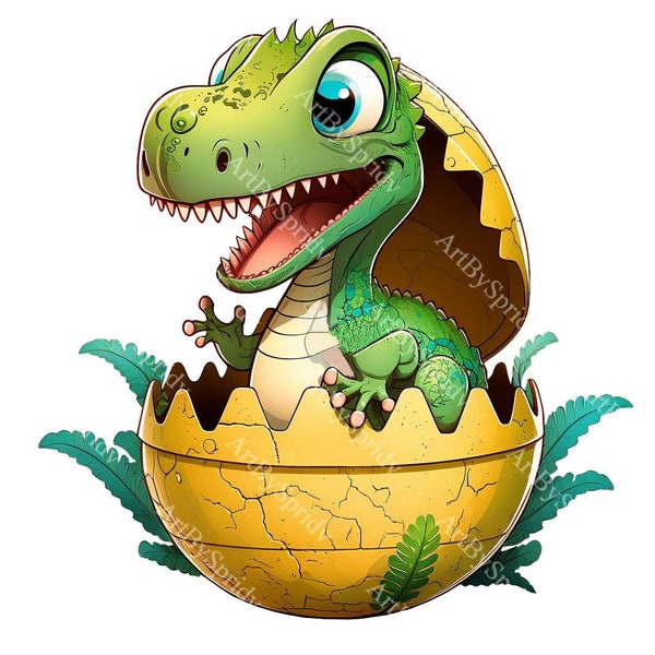 T-Rex Dinosaur Hatching From Egg Clip Art Png File, Digital Download Print,Kids Cartoon Sublimation Clipart Design,Printable Art,Commercial