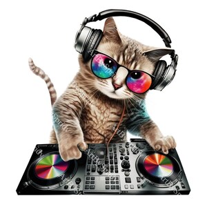 Cute DJ Cat With Glasses PNG Clipart, Transparent Animal Clip art, Kids Cartoon Design,Printable Sublimation,Commercial Use,Baby Shower Art