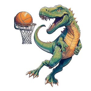 Cute Basketball T-Rex Dinosaur Clipart,Transparent PNG Clip Art,Digital Download Print,Kids Cartoon Printable Sublimation Design,Commercial