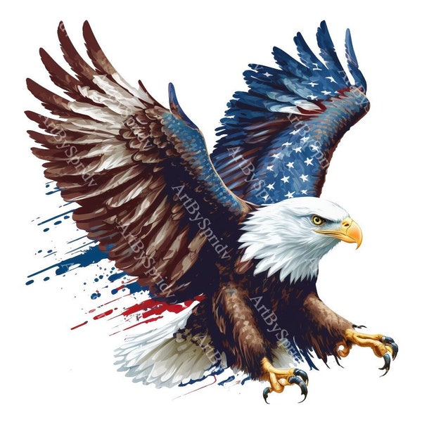 USA Patriotic Eagle Flag PNG Transparent Clipart Abstact Design,Printable Sublimation,Digital Instant Download,United States Eagle PNG Art