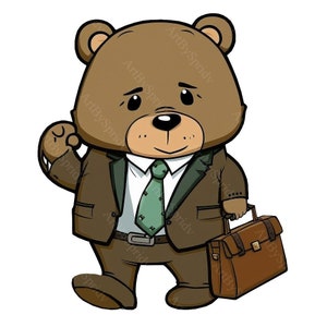 Business Bear Clipart Transparent PNG | Cute Cartoon Bear in Suit | Professional Animal Illustration, Office-Themed Graphic,Digital Download