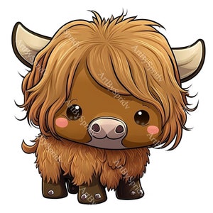 Funny Highland Longhaired Cow PNG Clipart, Printable Clip Art File, Digital Download,Printable Sublimation Farm Animal Design,Commercial Use