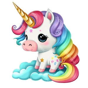 Cute Rainbow Unicorn PNG, Transparent Animal Clipart, Kids Cartoon Design,Printable Sublimation,Commercial use,Baby Shower Magical PNG Art image 1
