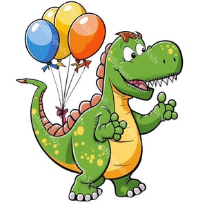 Archivo de imágenes prediseñadas de dinosaurio T-Rex de cumpleaños, descarga digital, diseño de imágenes prediseñadas de sublimación de dibujos animados para niños, arte imprimible, comercial, camiseta