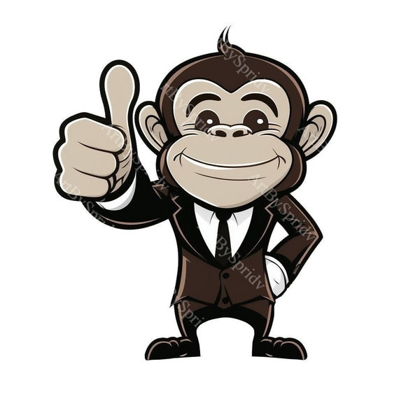 Cute Monkey In Business Tuxedo Suit PNG Clipart,Transparent Animal Print,Cartoon Design,Printable Sublimation,Commercial,Kids/Adult Clip Art