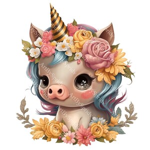 Cute Baby Unicorn Flower Crown PNG Transparent Animal - Etsy