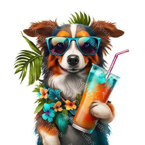 Dog With Sunglasses & Hawaiian Shirt PNG Clipart,Transparent Pet Print,Cartoon Design,Printable Sublimation,Commercial,Kids/Adults Clip Art