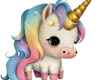 Unicorn PNG Transparent Clipart Kids Cartoon Design,Printable Sublimation,Digital Instant Download,Baby Shower,Unicorn PNG Art