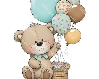 Teddy Bear Transparent PNG Clipart for Kids-Printable Sublimation,Instant Download,Perfect for Baby Showers and Nursery Decor-Cartoon Design