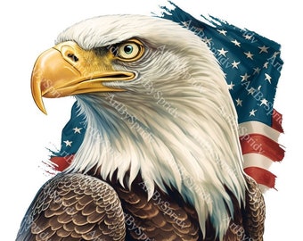 アメリカ国旗を掲げた愛国的な白頭ワシの PNG クリップアート、米国の