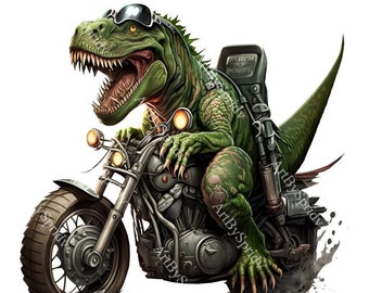 T-Rex Dinosaur On Motorcycle PNG Clipart, Transparent Clip Art Digital Downlad File,Kids Cartoon Printable Sublimation Design, Commercial