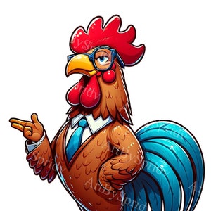 Confident Cartoon Chicken Clipart - Sassy Farm Animal PNG for DTG, T-Shirt, Mug, Tumbler, Scrapbooking - Digital Download, Watercolor Style