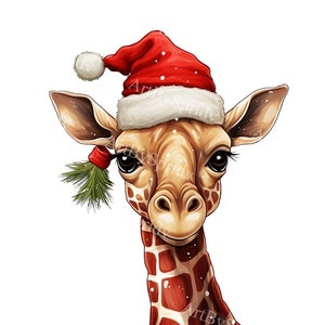 Weihnachten Giraffe mit Nikolausmütze PNG Clipart, Weihnachten Urlaub Tier transparente digitale Clip Art für T-Shirt Sublimation, Kunsthandwerk & Einladungen
