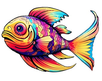 Vibrant Funky Fish Clipart PNG | Colorful Artistic Fish Illustration | High-Quality Transparent PNG for Digital Art,Stickers,Decor,DIY Craft