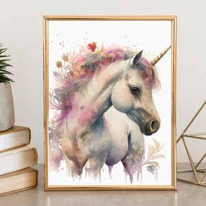 Watercolor Baby Unicorn Printable Art Print Instant Download Poster Wildlife Gift Animals Wall Decor Nursery Animal Painting Colorful