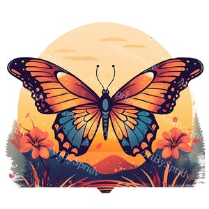 Mariposa PNG Clipart, Clip Art Digital Inspirado en la Naturaleza con Puesta de Sol Colorida para Scrapbooking, Invitaciones, Decoración de Pared, Ilustración de Manualidades DIY