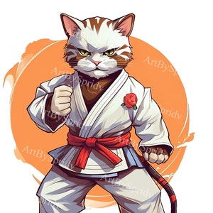 Cute Karate Cat Transparent PNG Clipart, Kids/Adults Cartoon Design, Printable Sublimation, Commercial Use, Magical Pet Animal Clip Art