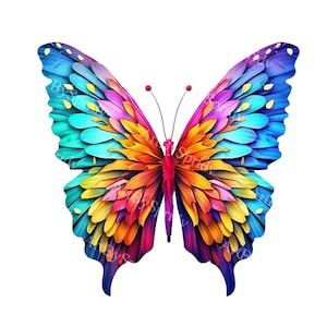 Rainbow Butterfly Clipart PNG, Transparent Clip Art, Colorful Butterfly Illustration for DIY Crafts,Stickers,Digital Designs,DTG T-Shirt,Mug