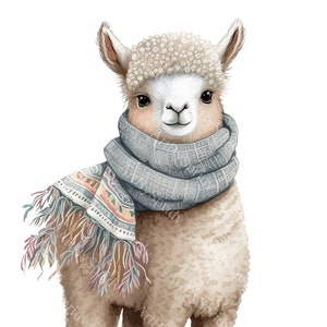 Charming Baby Llama with Cozy Scarf PNG Clipart,Cute Hand-Drawn Illustration for Digital Download,DIY Craft,T-Shirt Sublimation,Scrapbooking