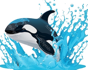 Stunning Orca Whale Splash Clipart - Transparent PNG, Perfect for DIY Craft Creative Projects, T-shirt Sublimation Designs, Digital Download