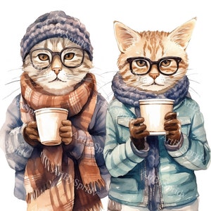 Hipster Cats Glasses&Scarves PNG Clipart,Transparent Animal Lover Print Kid Clip Art, Cartoon Design,DIY Printable Sublimation T-Shirt, Mug