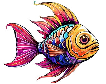 Funky Fish Clipart PNG, Bright & Unique Fish Illustration, High-Quality Transparent PNG for Digital Clip Art, Stickers, Home Decor,DIY Craft