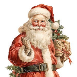 Joli père Noël vintage avec chapeau et cadeau Clipart PNG Transparent, conception de dessin animé enfant/adulte, impression par sublimation, publicité, clipart Noël