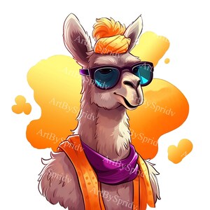 Stylish Llama with Sunglasses & Headscarf PNG Clipart, Cool Boho Llama for T-Shirt Sublimation, Stickers, Invitations, DIY Craft Projects