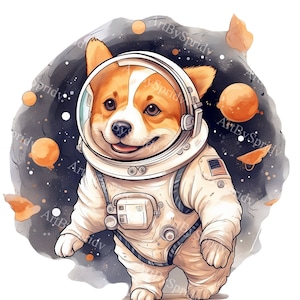 Cute Astronaut Corgi Dog Transparent PNG Clipart, Cool Kid/Adult Cartoon Design, Printable Sublimation,Commercial, Magical Animal Clip Art